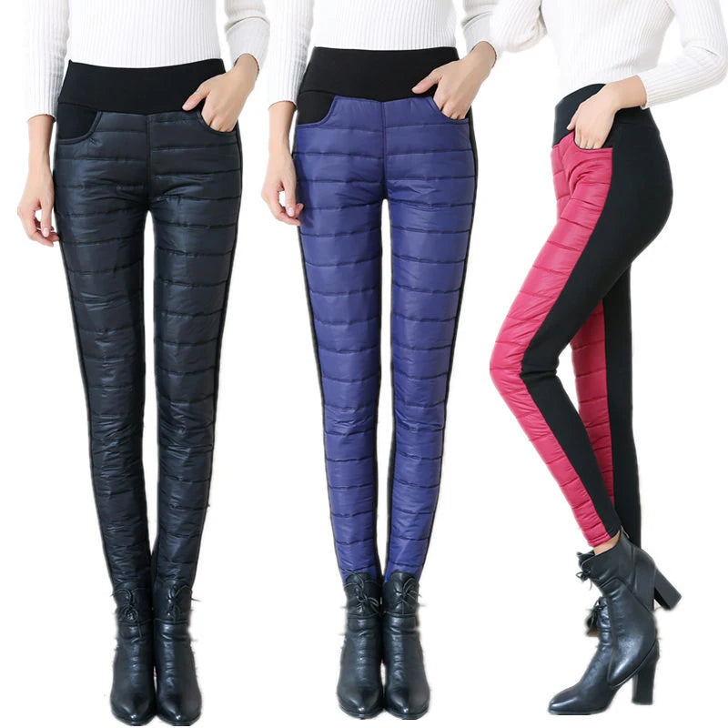 Women Winter Warm Ski Trousers High Waist Down Pants