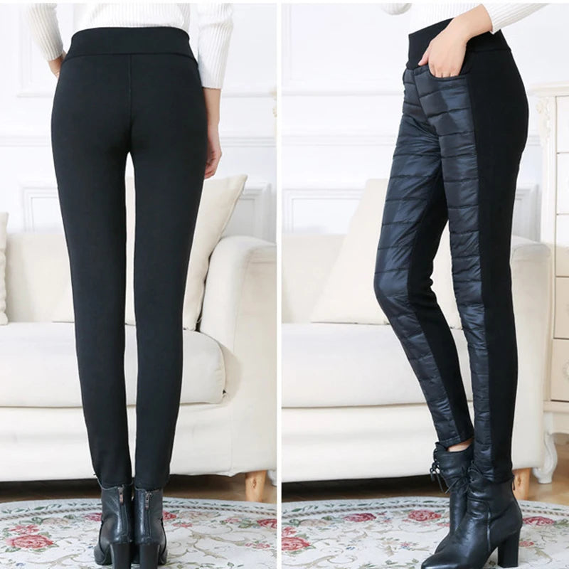 Women Winter Warm Ski Trousers High Waist Down Pants