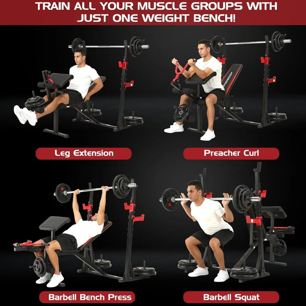 900LBS Weight Bench Set with Squat Rack – Full-Body Home Gym Bench