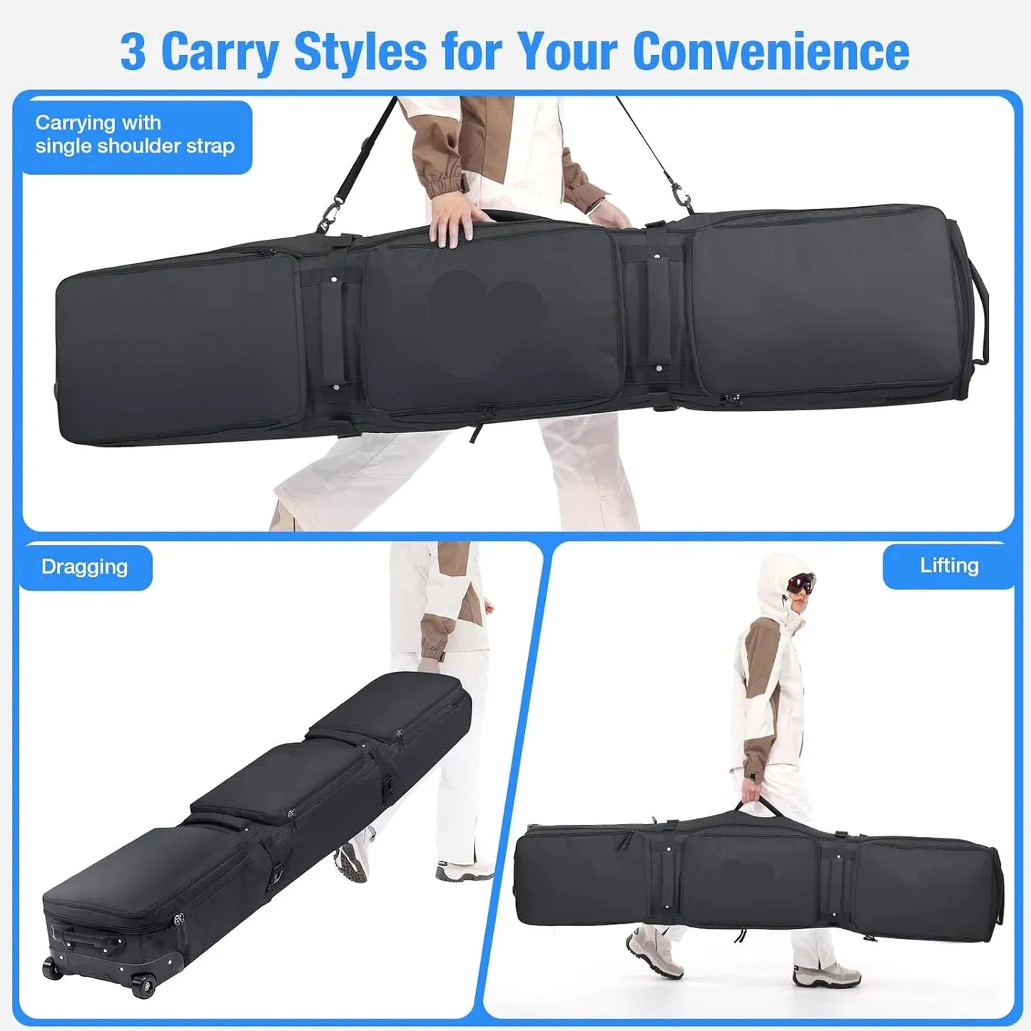 Ski and Snowboard Bag Wheeled Carrier for Winter Sports