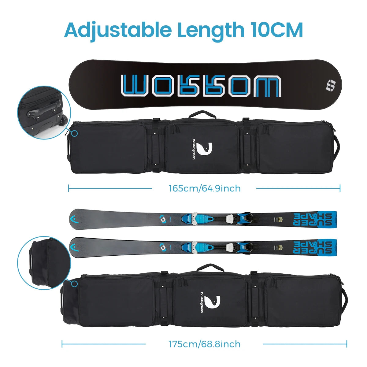 Ski and Snowboard Bag Wheeled Carrier for Winter Sports
