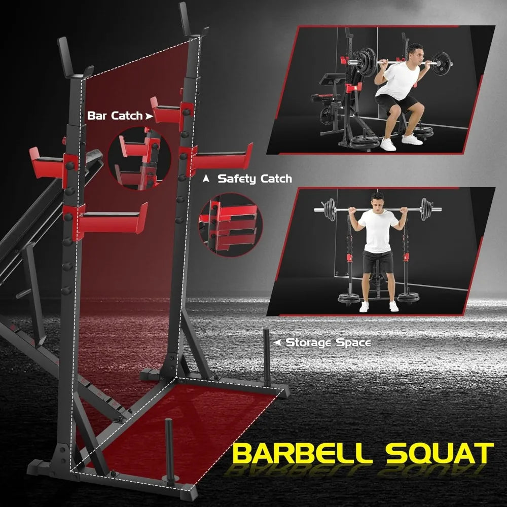 900LBS Weight Bench Set with Squat Rack – Full-Body Home Gym Bench