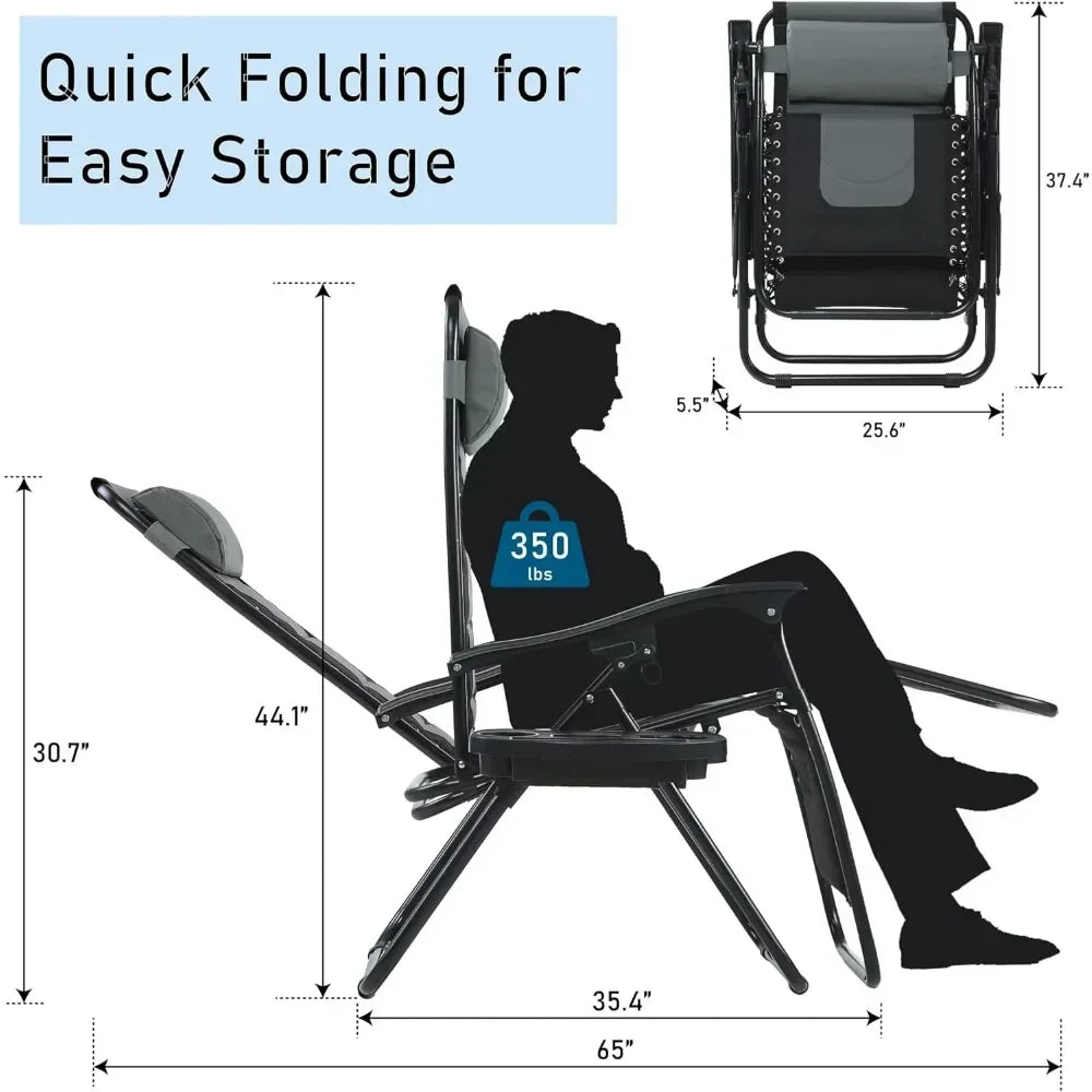 Folding Camping Chair 350 LBS Support Portable Grey