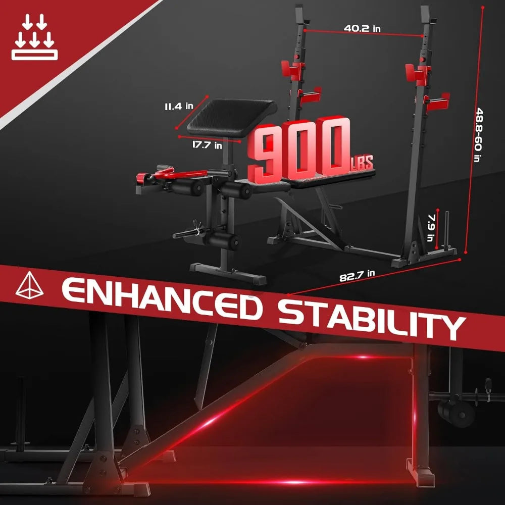 900LBS Weight Bench Set with Squat Rack – Full-Body Home Gym Bench