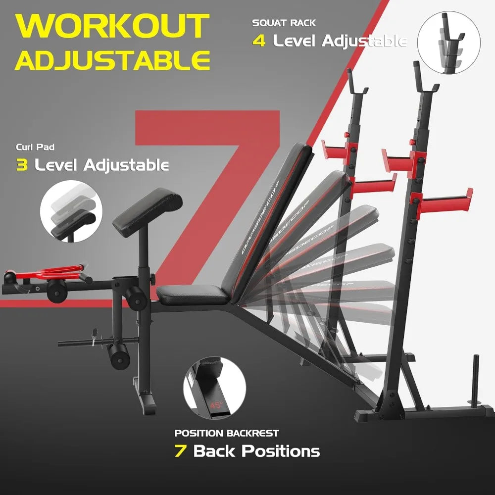 900LBS Weight Bench Set with Squat Rack – Full-Body Home Gym Bench