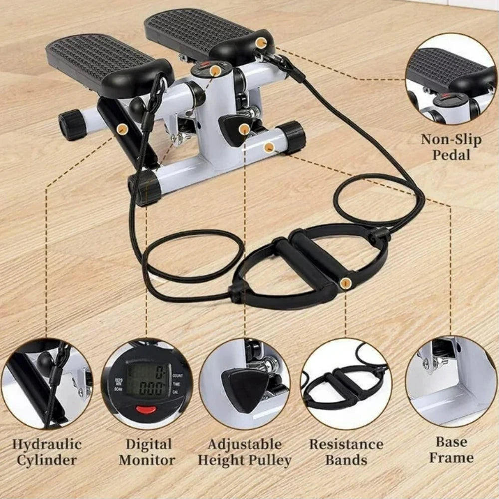 Mini Fitness Stepper with Resistance Bands & LCD Monitor