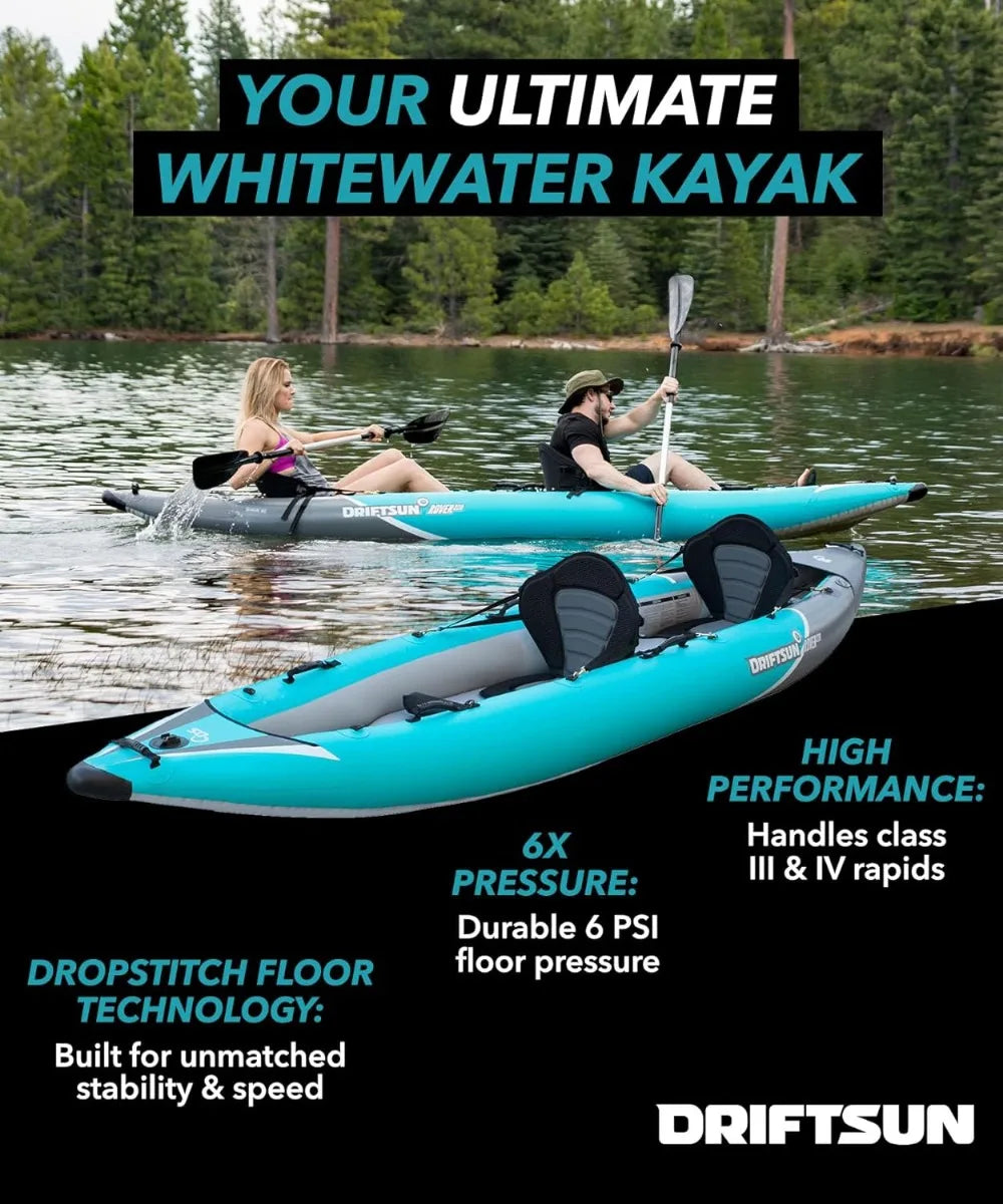 Rover Inflatable Kayak for 1-2 People with High Pressure Floor